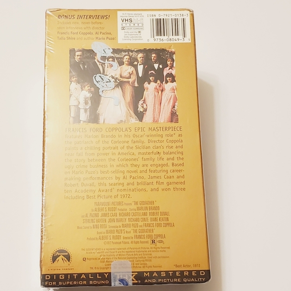 The Godfather  VHS Tape Marlon Brando Paramount Pictures Rated R New - Picture 2 of 4